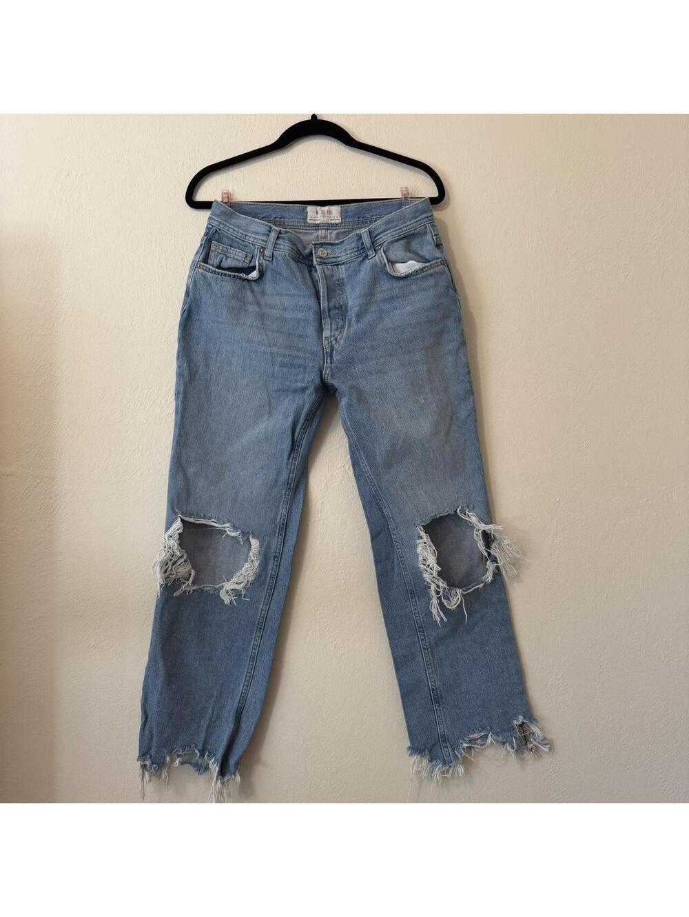 We the Free Mid Rise Button Up Distressed Denim Jeans
